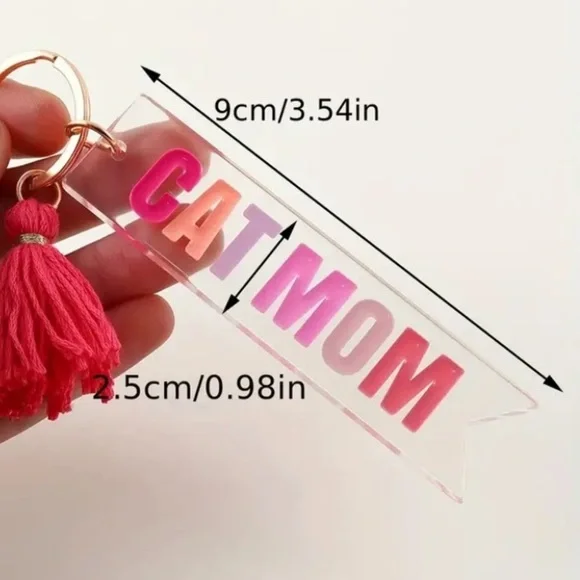 🆕✨ BOGO! CAT MOM engraved Acrylic Key Chain with Tassel charm NEW Boutique - Picture 2 of 5